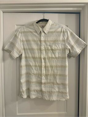 Flint and Tinder Short-Sleeve Button-Down Stripe Shirt - Light Beige/White